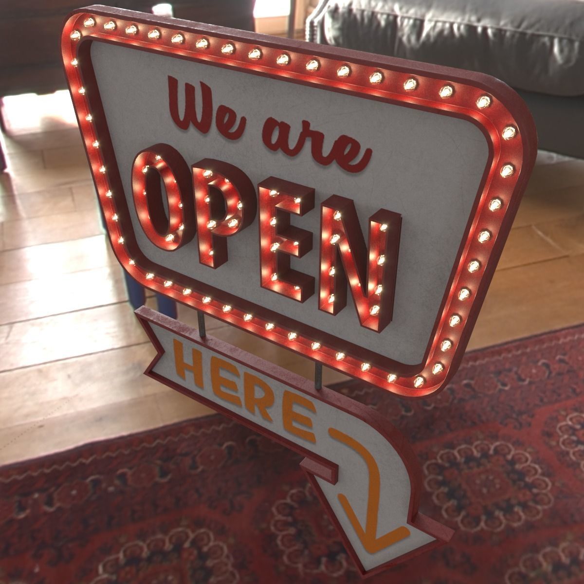 Retro sign We are OPEN 3D model_2