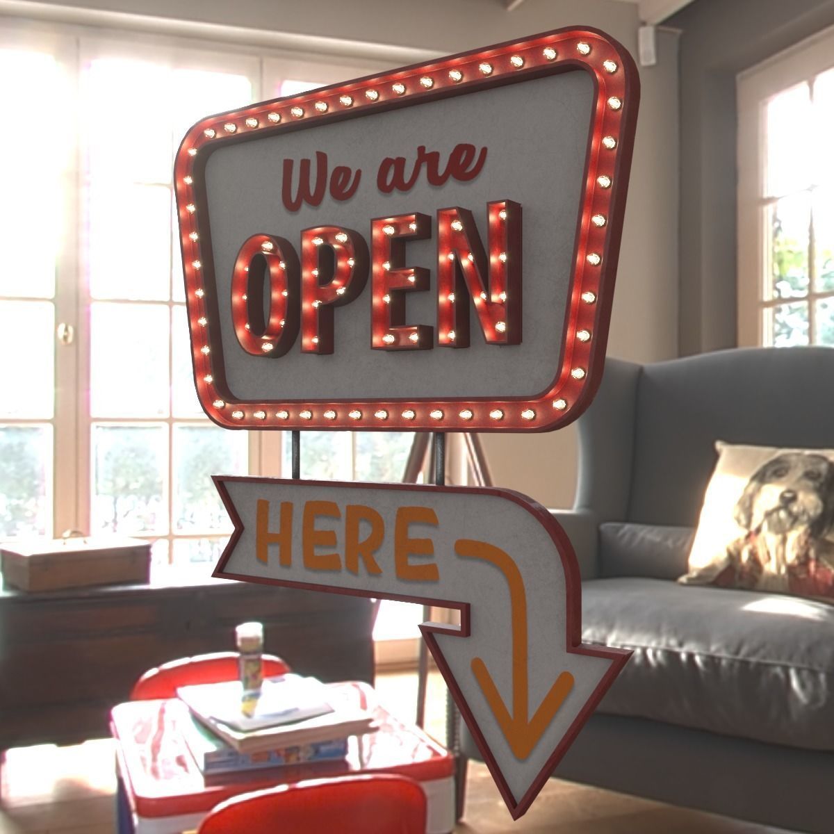Retro sign We are OPEN 3D model_1