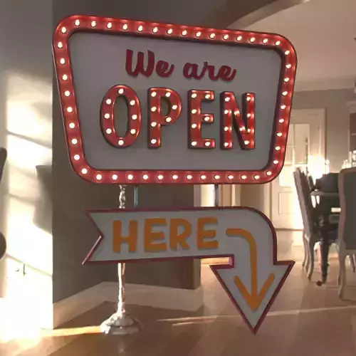 Retro sign We are OPEN 3D model