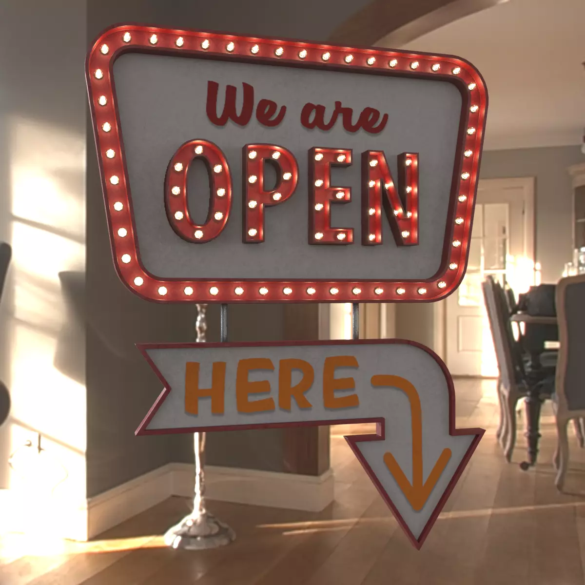 Retro sign We are OPEN 3D model_0