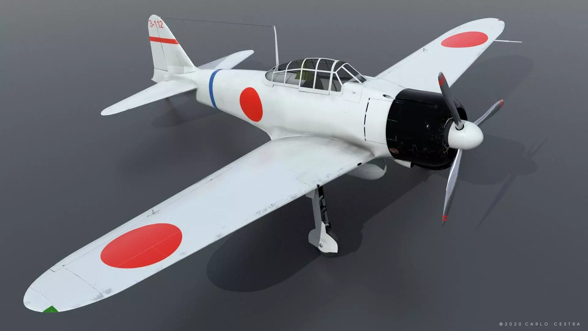 A6M2 Type0 Model11 Serial 3-112 - Rigged Low-poly 3D model_0