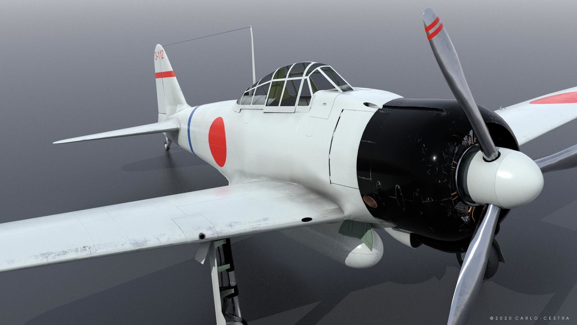 A6M2 Type0 Model11 Serial 3-112 - Rigged Low-poly 3D model_6
