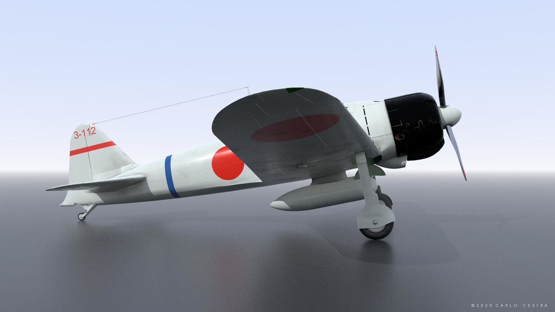 A6M2 Type0 Model11 Serial 3-112 - Rigged Low-poly 3D model_15