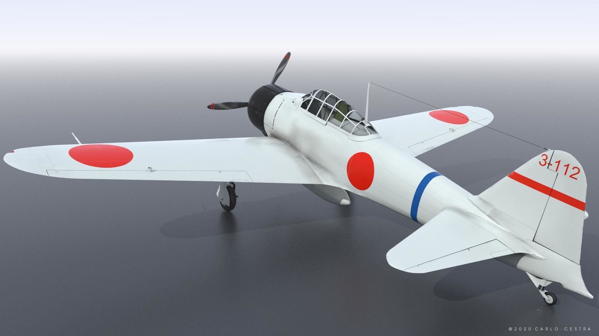 A6M2 Type0 Model11 Serial 3-112 - Rigged Low-poly 3D model_4