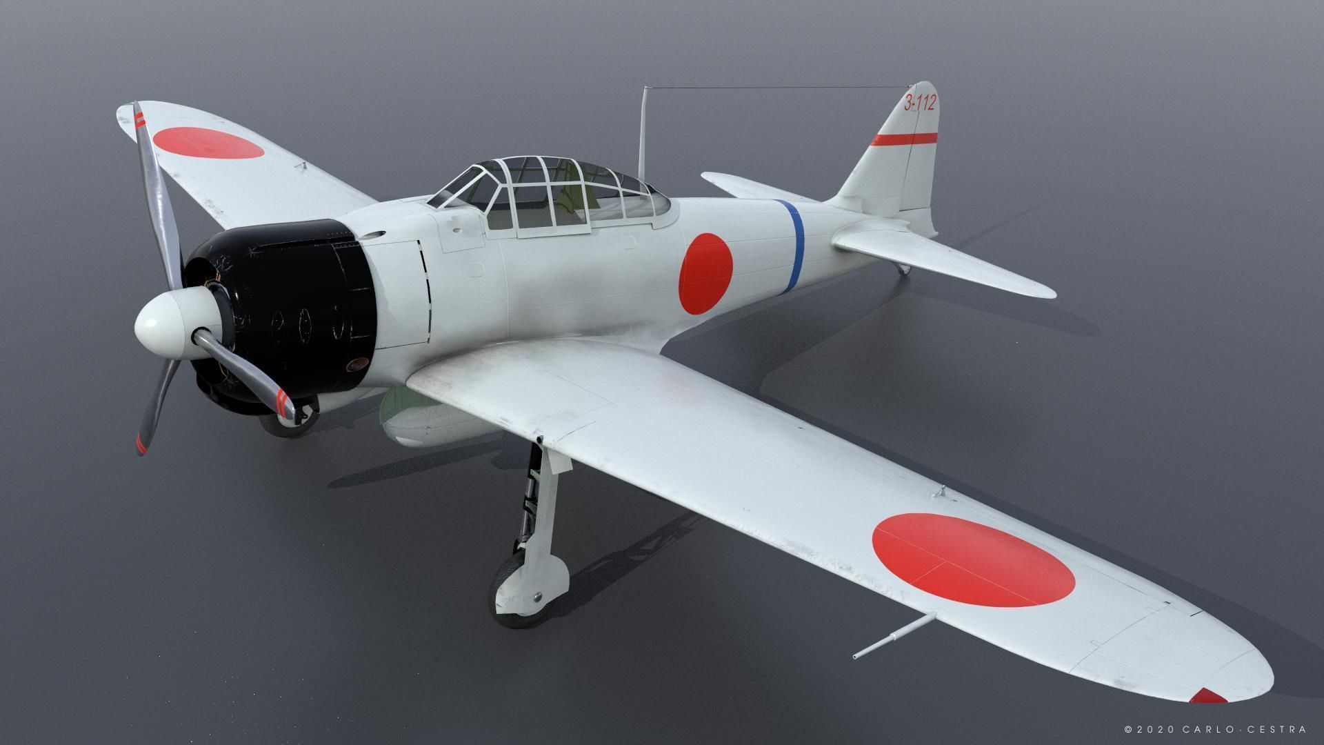 A6M2 Type0 Model11 Serial 3-112 - Rigged Low-poly 3D model_5
