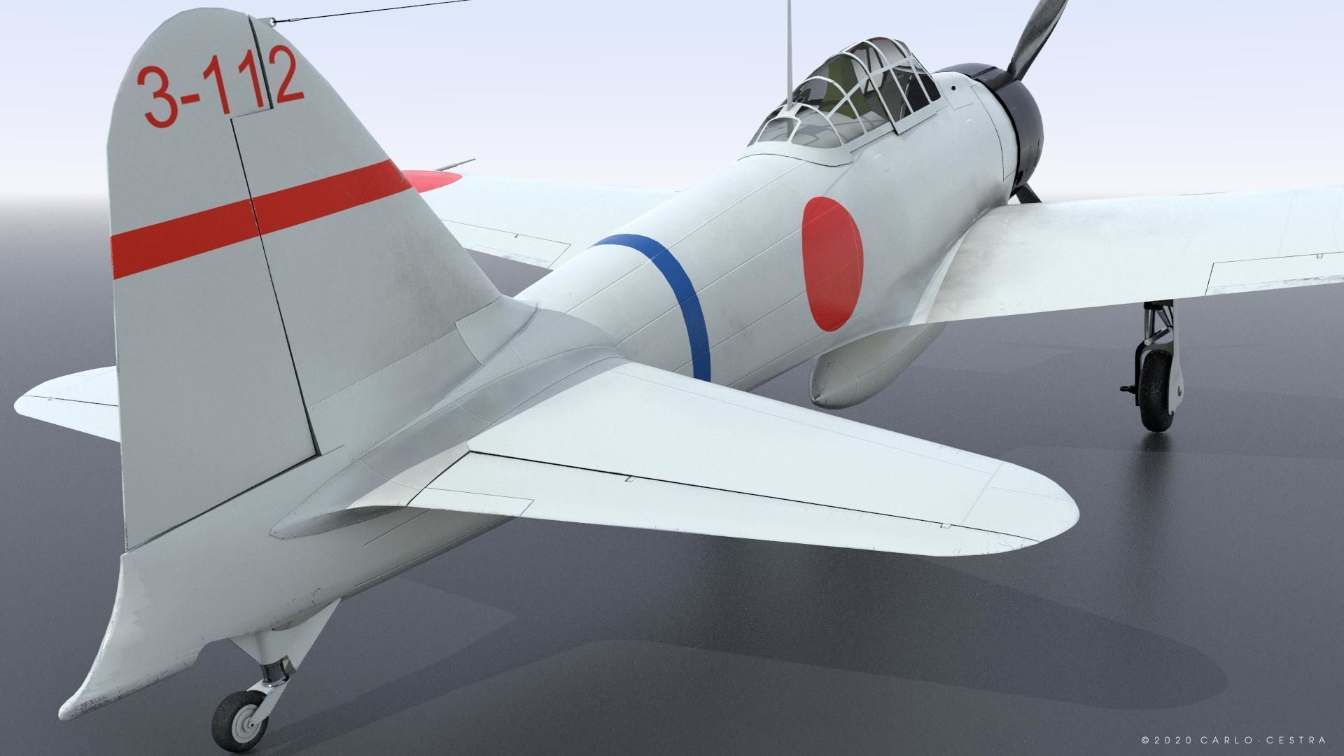 A6M2 Type0 Model11 Serial 3-112 - Rigged Low-poly 3D model_10