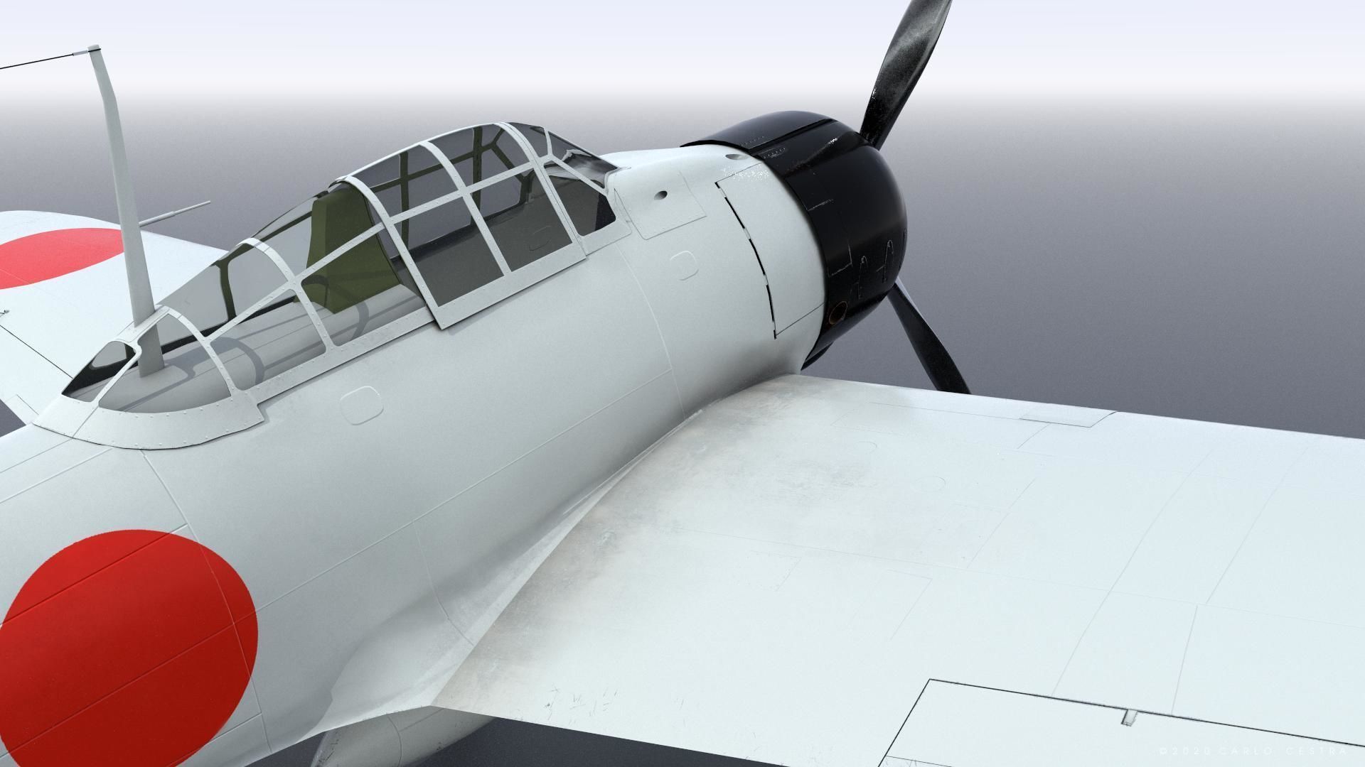 A6M2 Type0 Model11 Serial 3-112 - Rigged Low-poly 3D model_7