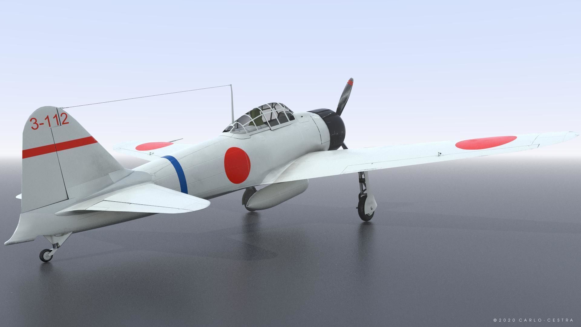 A6M2 Type0 Model11 Serial 3-112 - Rigged Low-poly 3D model_3