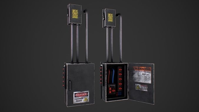 Main Power Switch Box PBR Game Ready Low-poly 3D model Low-poly 3D model