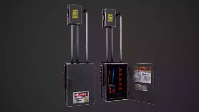 Main Power Switch Box PBR Game Ready Low-poly 3D model