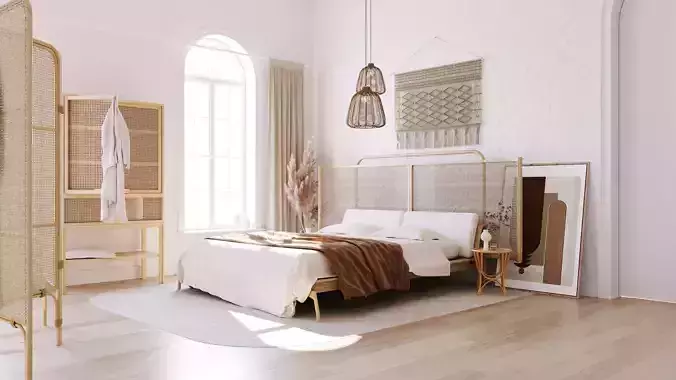 scandinavian bedroom scene 3D model 3D model