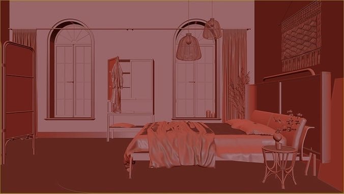 scandinavian bedroom scene 3D model 3D model 6