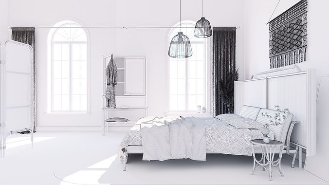 scandinavian bedroom scene 3D model 3D model 3