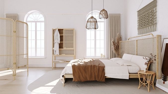 scandinavian bedroom scene 3D model 3D model 2