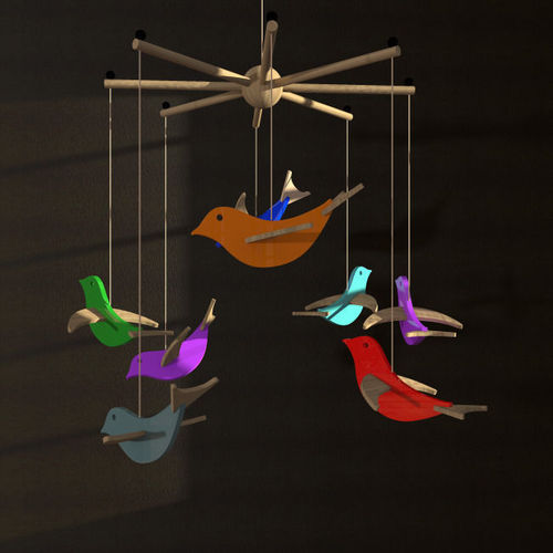 Mobile colorful bird hanging from ceiling 3D model