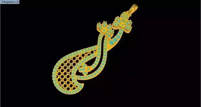 PENDANT gold and turquoise Free 3D print model