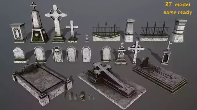 tombstone set two tombstones Low-poly 3D model