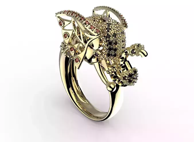 OC-ELE gold dragon ring with rubies and diamonds