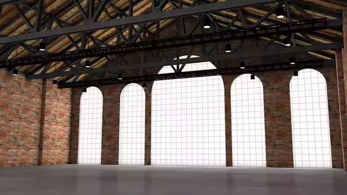 Warehouse 1 room with brick walls and windows