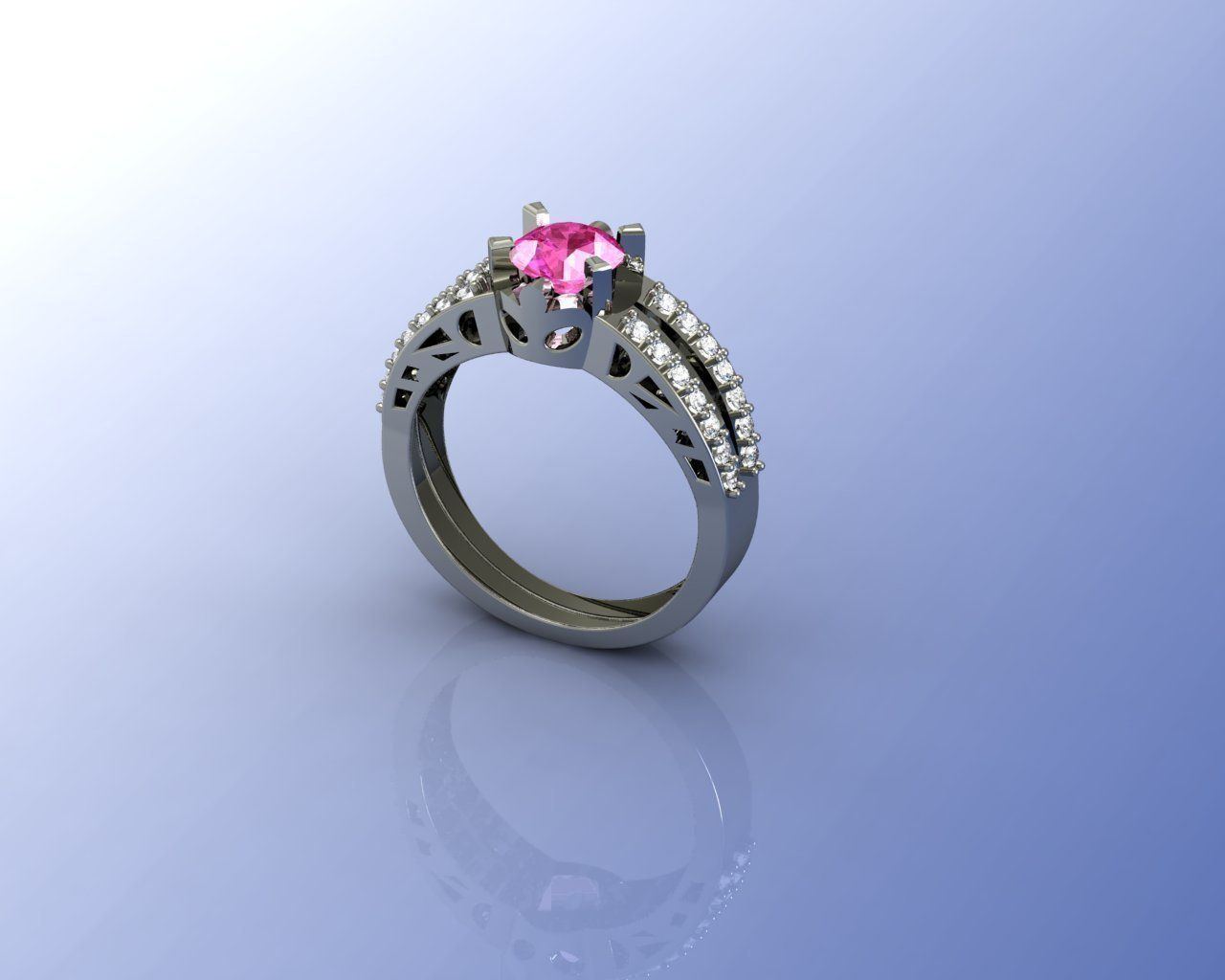 Ring gold with stone 3D print model_4