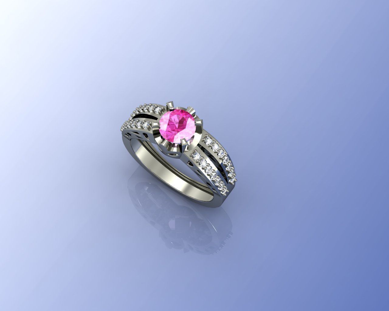 Ring gold with stone 3D print model_5