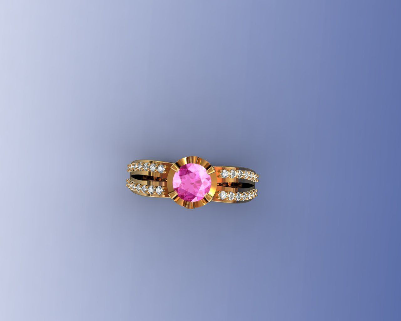 Ring gold with stone 3D print model_3