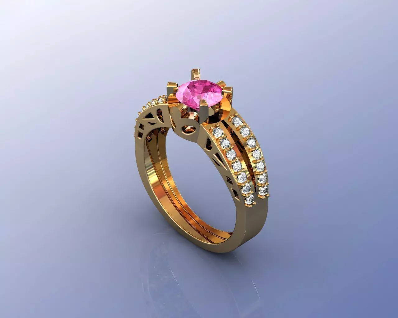 Ring gold with stone 3D print model_0