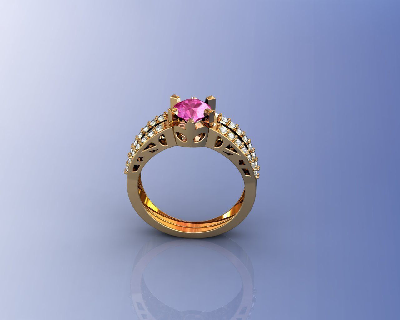 Ring gold with stone 3D print model_1