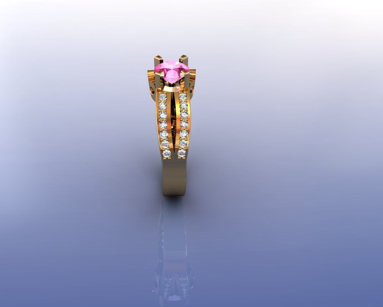 Ring gold with stone 3D print model_2