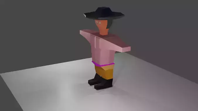Low poly charctor man wearing cowboy hat