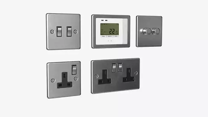 Power outlet and switches set Low-poly 3D model
