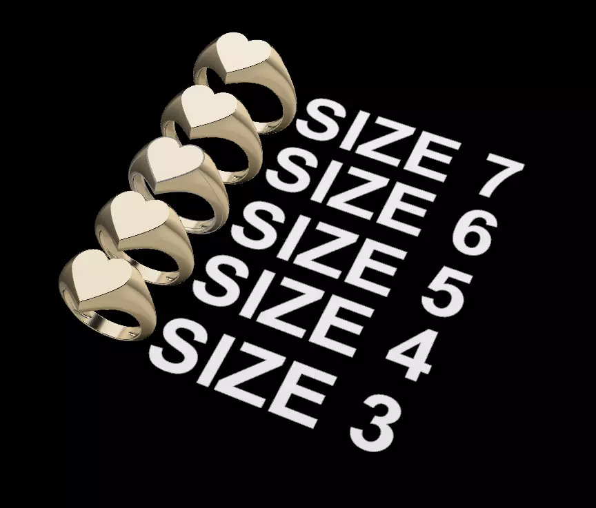 Dainty Heart Signet Ring Mix Size 3D print model_0