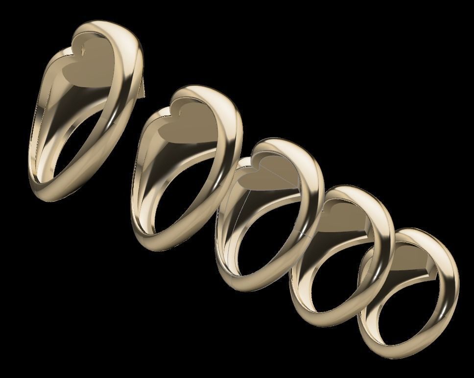 Dainty Heart Signet Ring Mix Size 3D print model_3