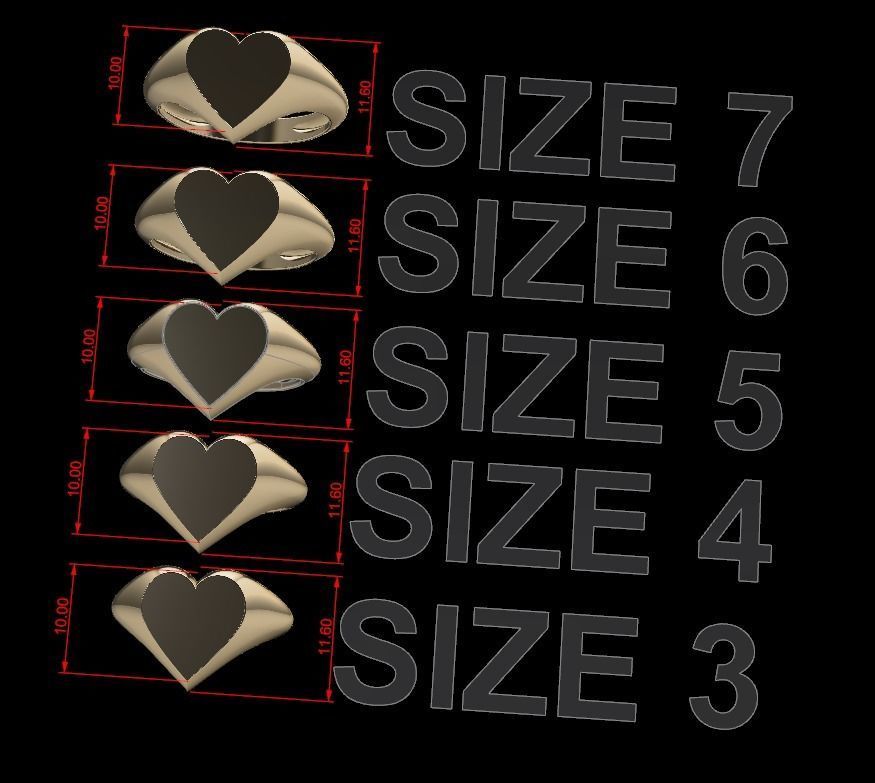 Dainty Heart Signet Ring Mix Size 3D print model_4