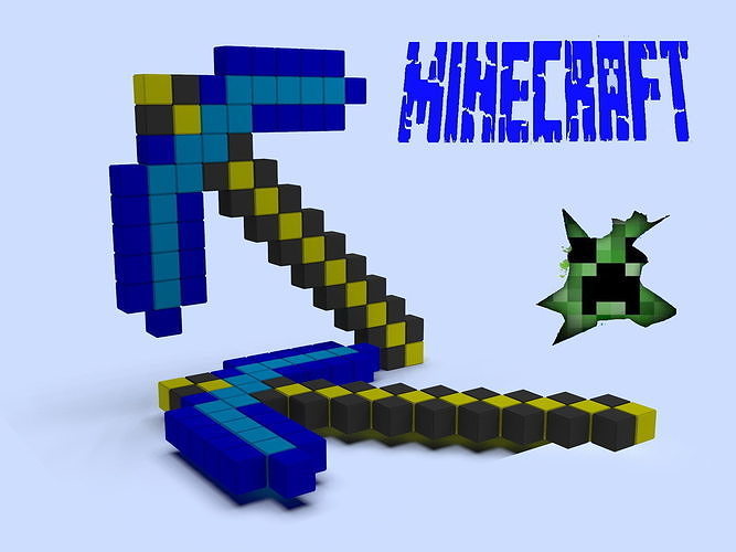 Minecraft pickaxe cosplay 3d printed model for 3D printing 3D print model