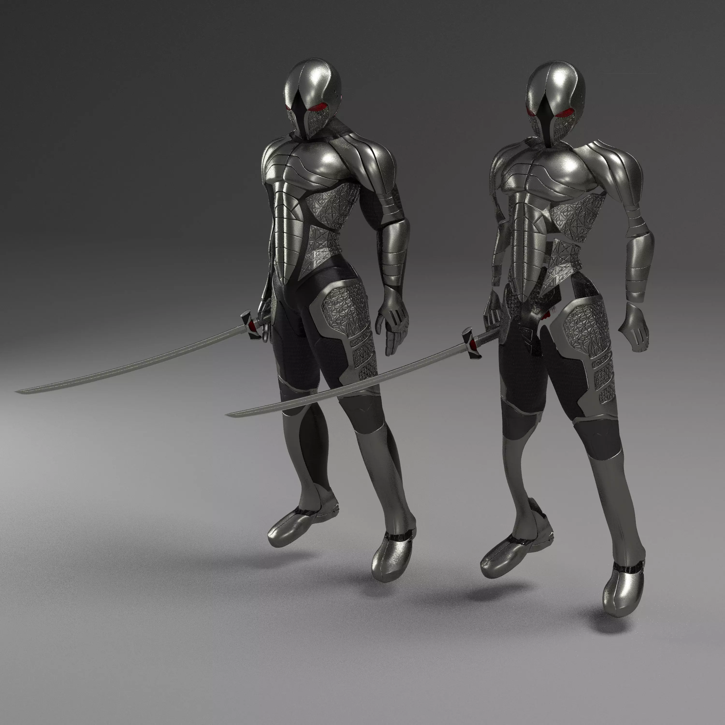 robot pair of armored men Low-poly 3D model_0