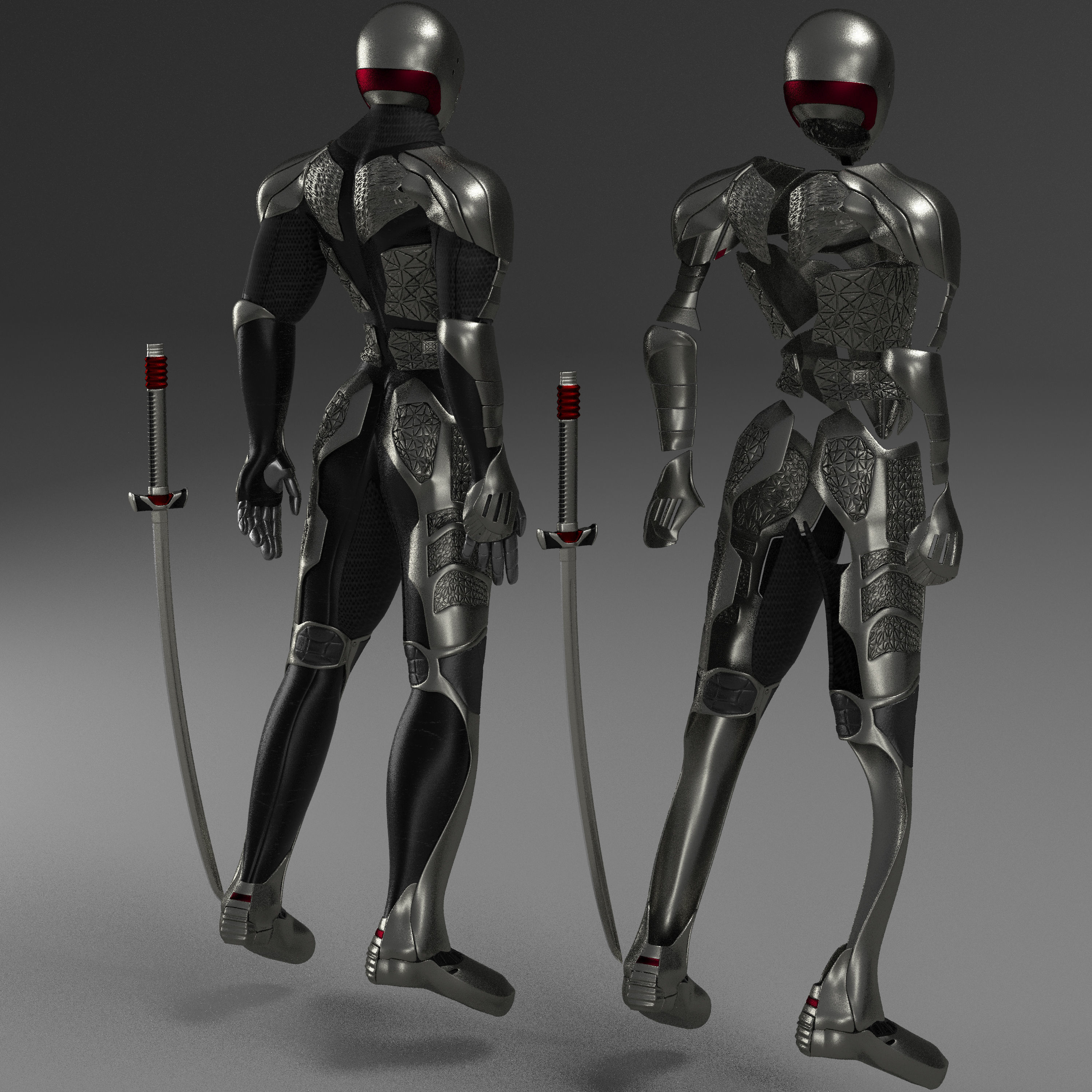 robot pair of armored men Low-poly 3D model_2