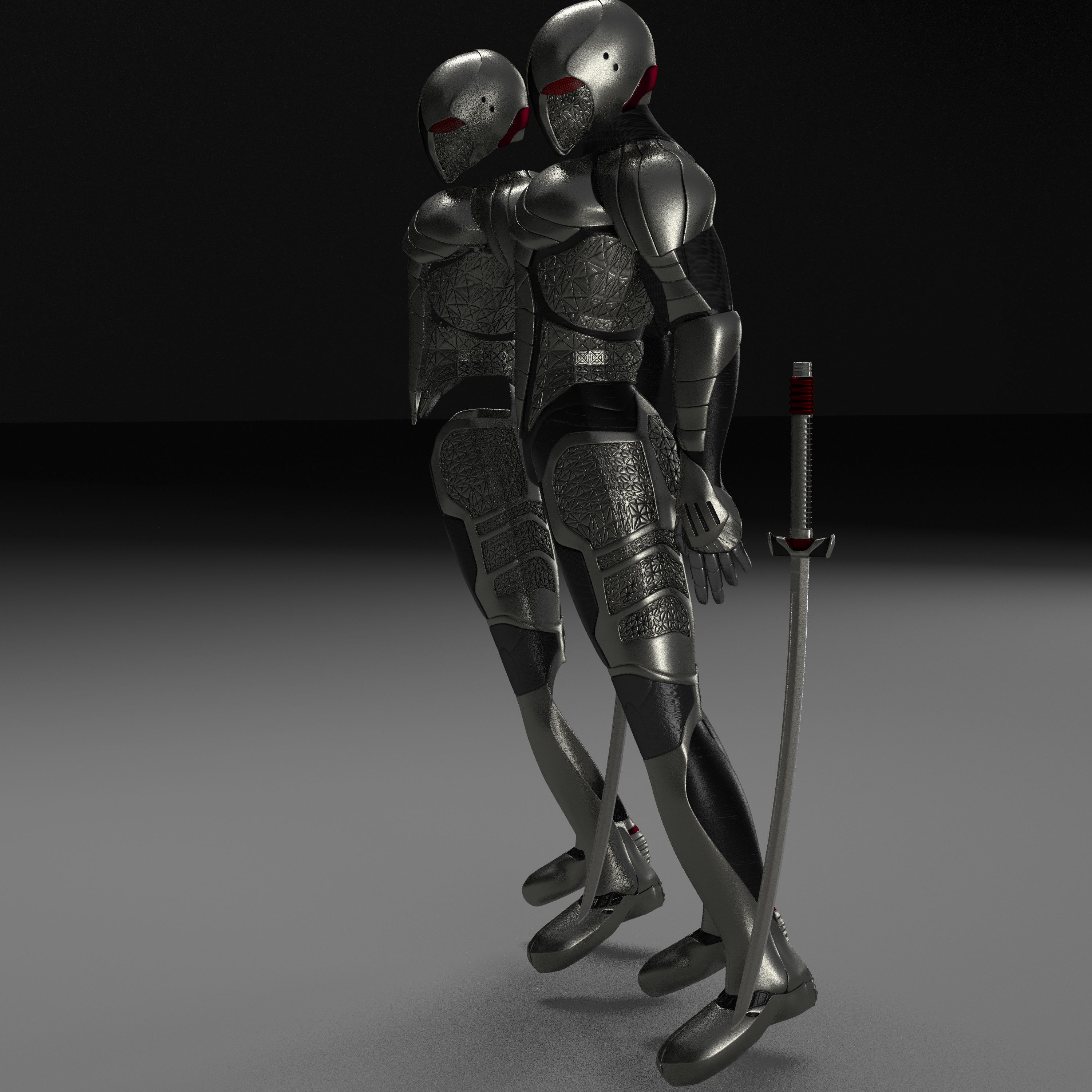robot pair of armored men Low-poly 3D model_1