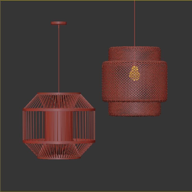 Rattan pendant lamp 3D model_3