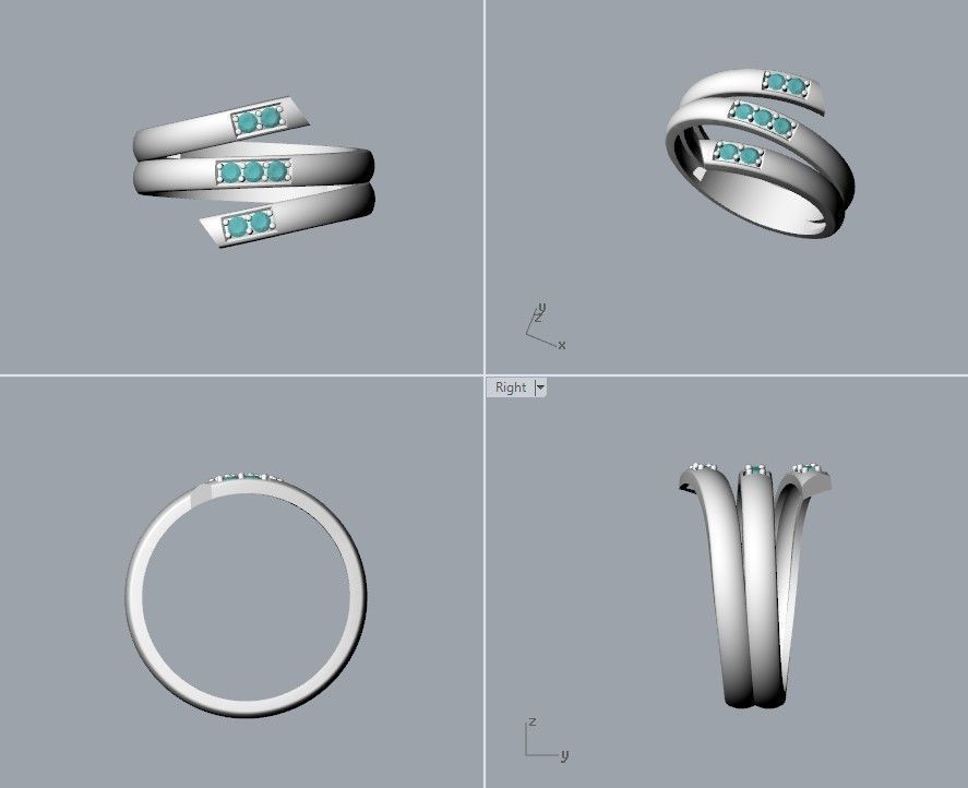 Women ring helix with gems 3dm stl CAD 3D print model_24