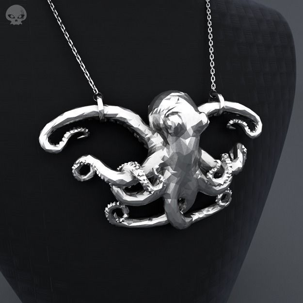 Polygon Octopus Pendant 3D print model_4