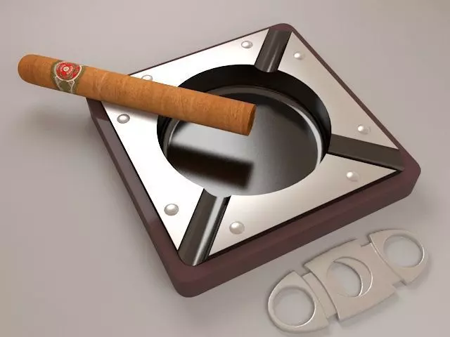 Ashtray cigar and cigar cutter 3D model