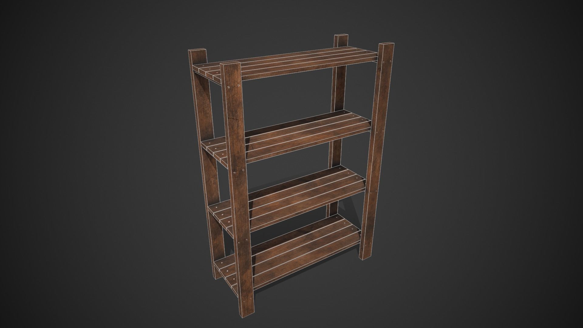 Old Medieval Wooden Shelf Low-poly 3D model_8