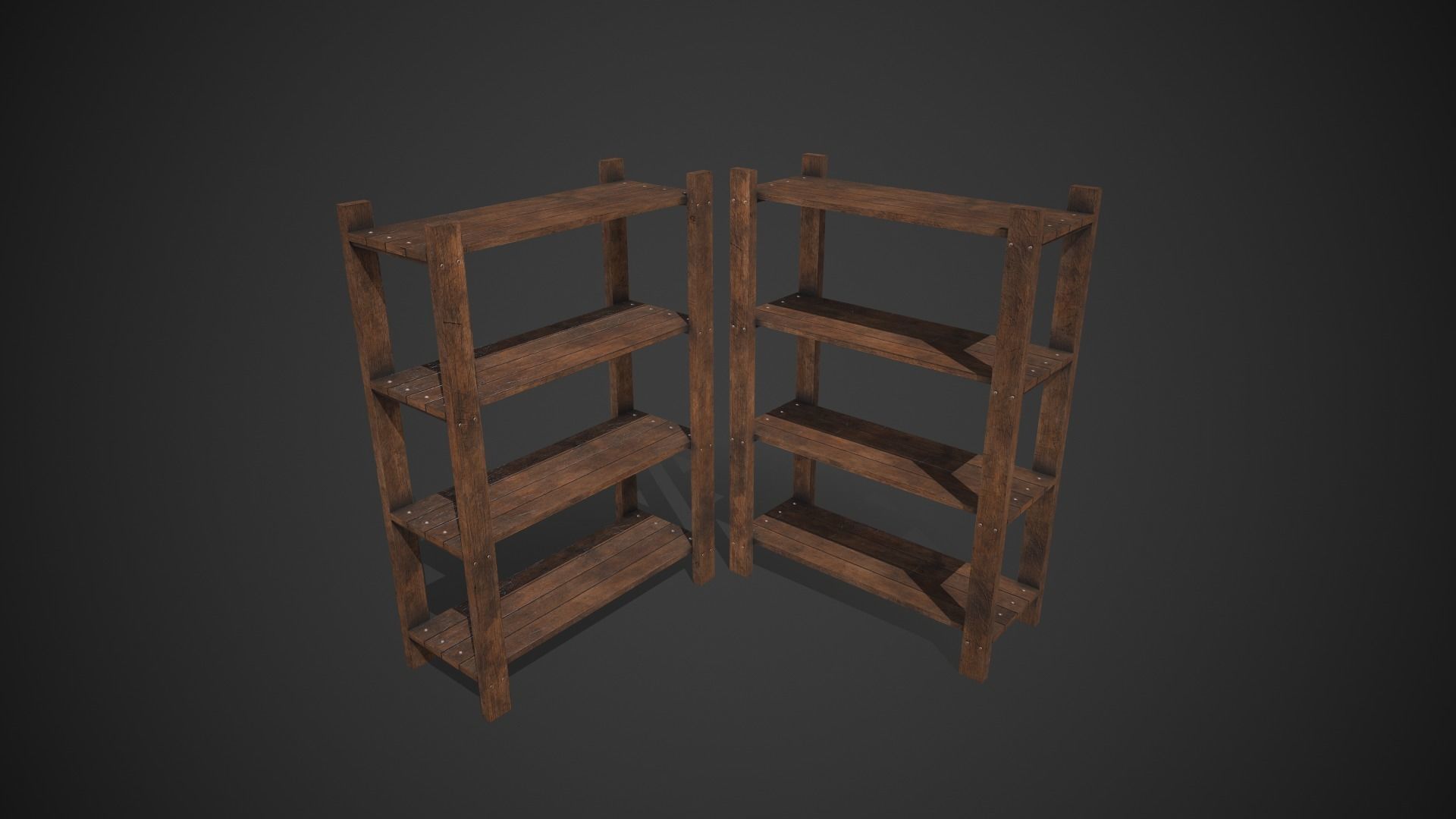 Old Medieval Wooden Shelf Low-poly 3D model_3