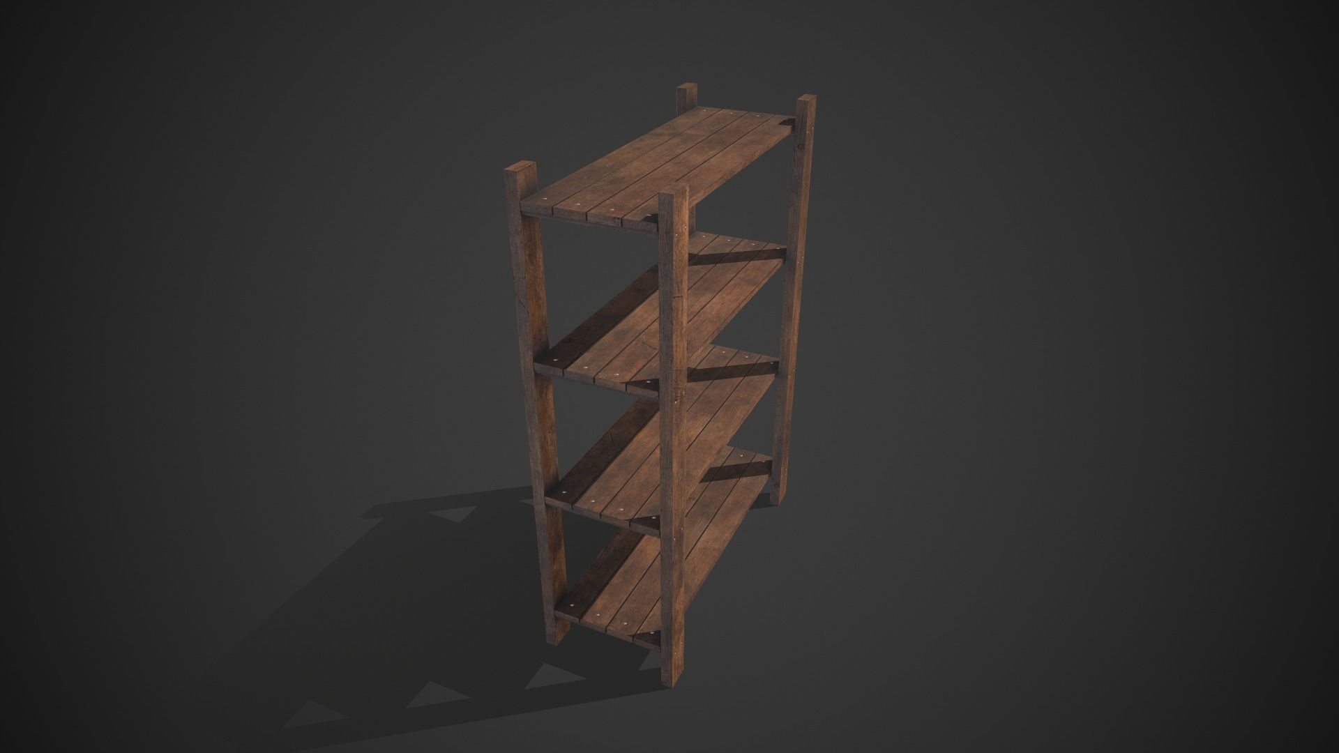 Old Medieval Wooden Shelf Low-poly 3D model_6