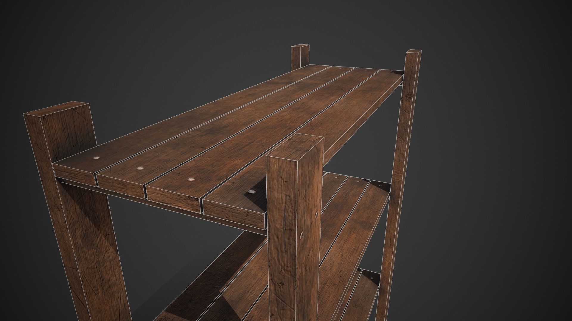 Old Medieval Wooden Shelf Low-poly 3D model_7