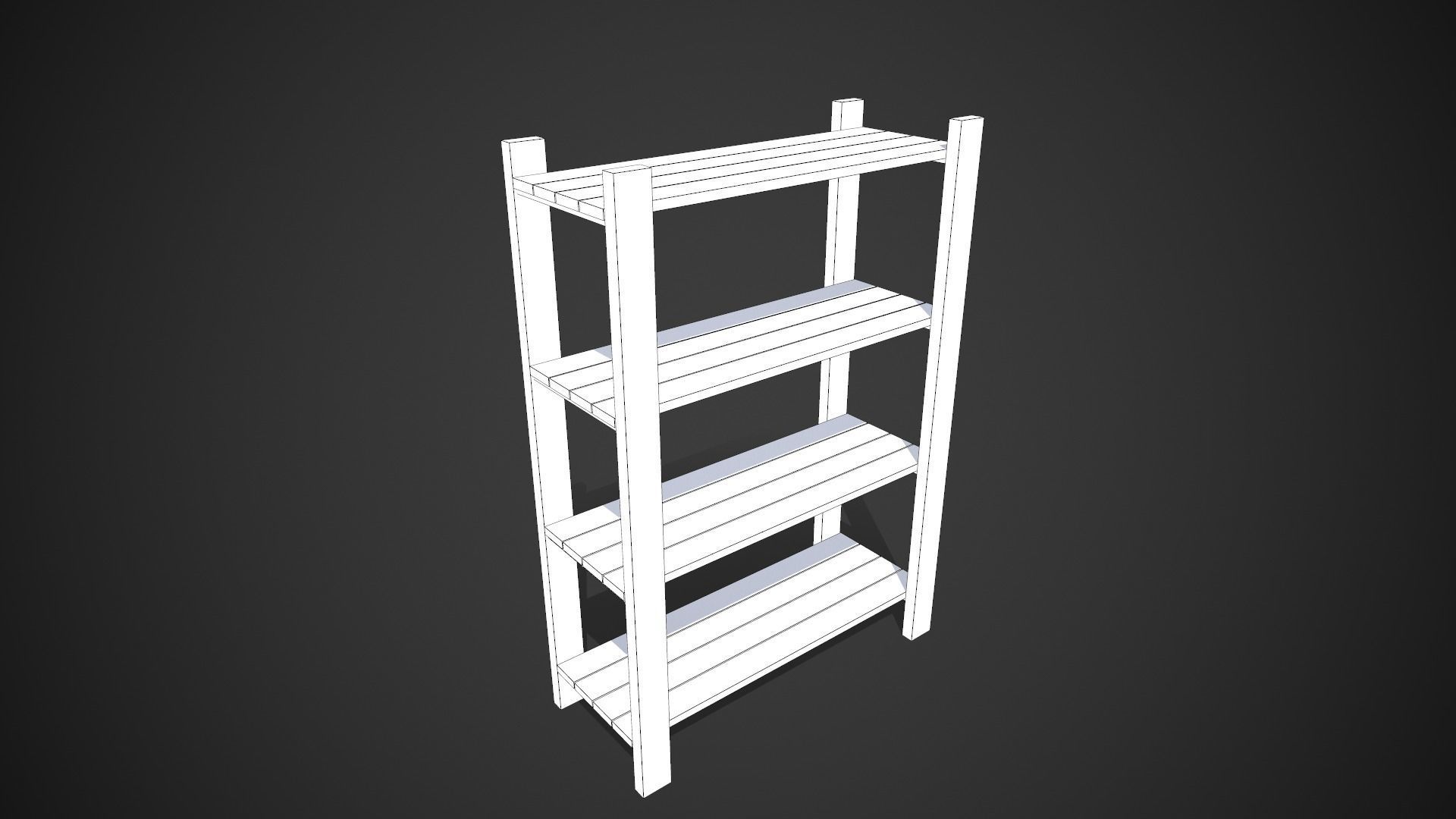Old Medieval Wooden Shelf Low-poly 3D model_9