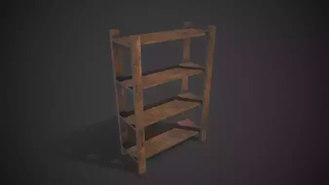 Old Medieval Wooden Shelf Low-poly 3D model