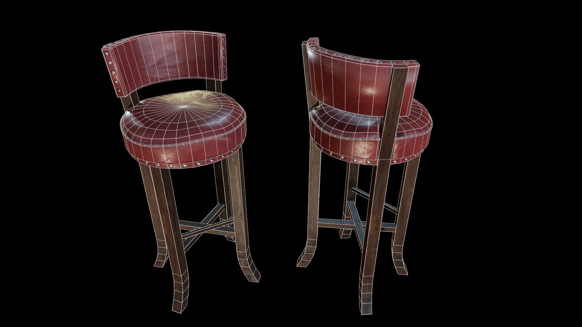 Retro cafe bar stool varied colors included Low-poly 3D model_5