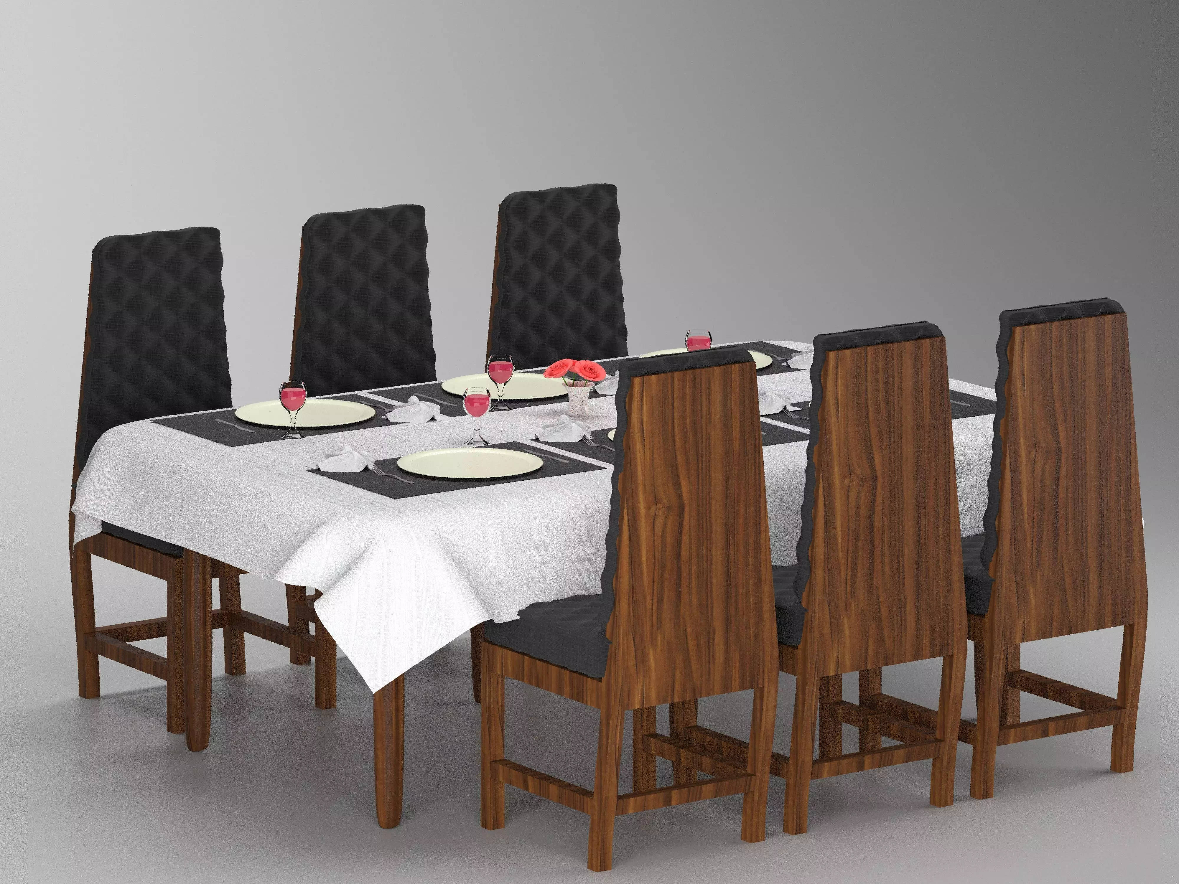 dining table-table set Free low-poly 3D model